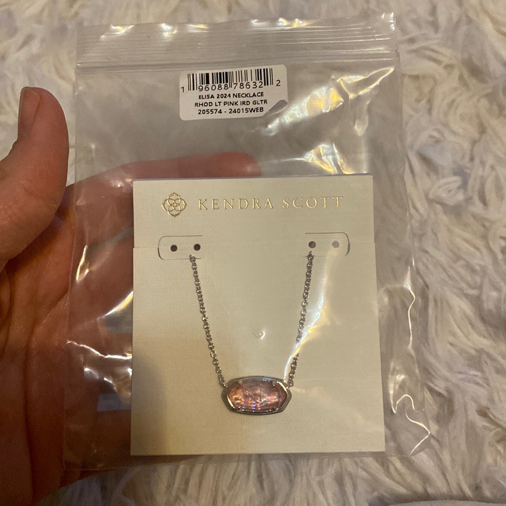 Brand New - Kendra Scott Elisa Silver 2024 Light Pink Iridescent Pendant